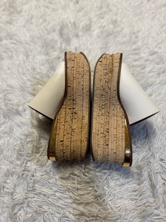 Chloe Camille Wedge Slide Sandals white Tan Gold Cork Platform - Picture 15 of 16